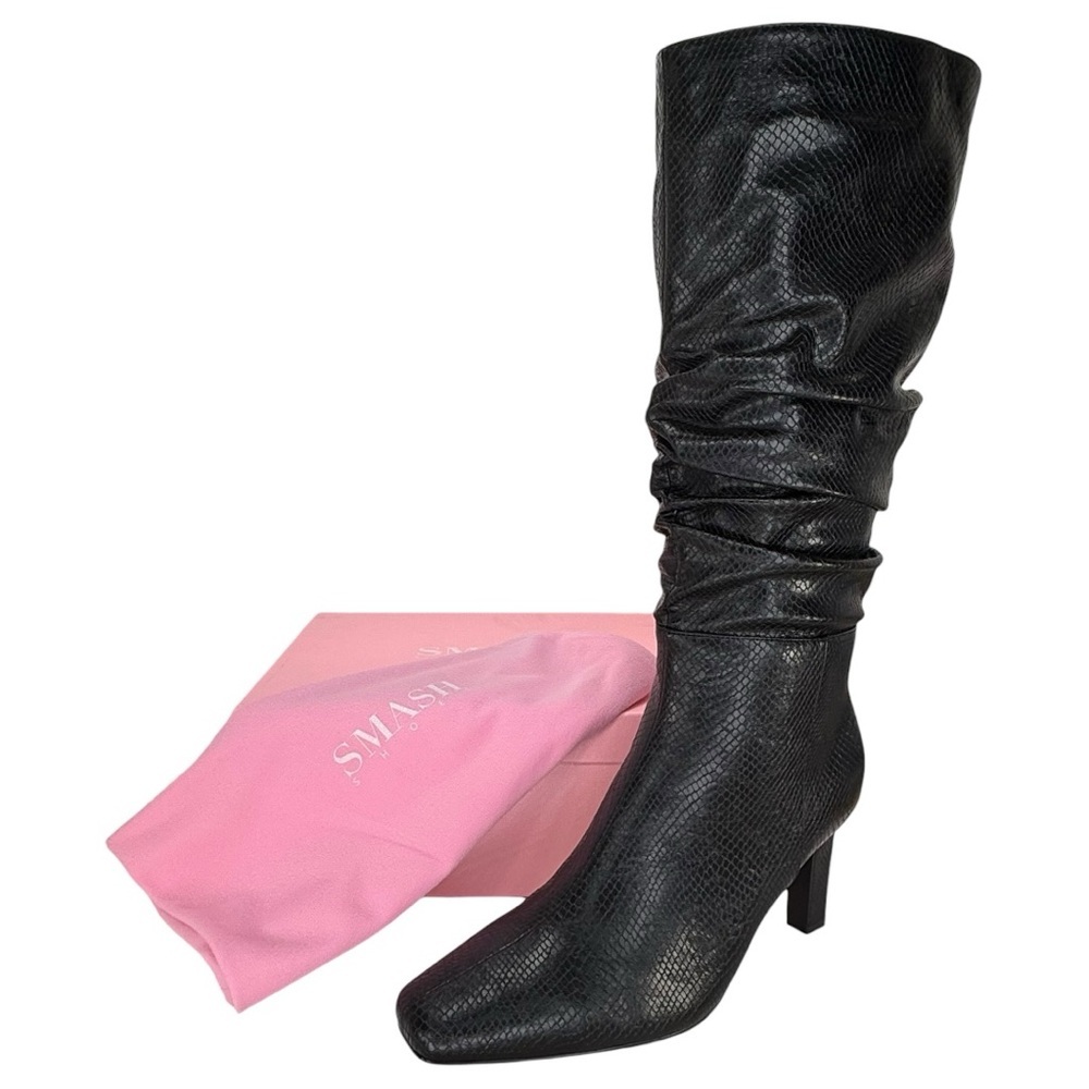 SMASH shoes Fallon Black Faux Snakeskin Knee High Womens Boots Size 8M